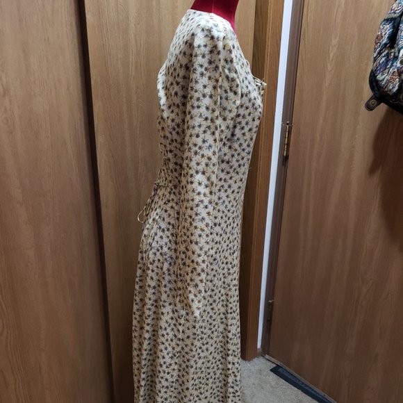 Vintage Long-Sleeved 90s Maxi Dress w/Lace-up Back - Picture 2 of 7